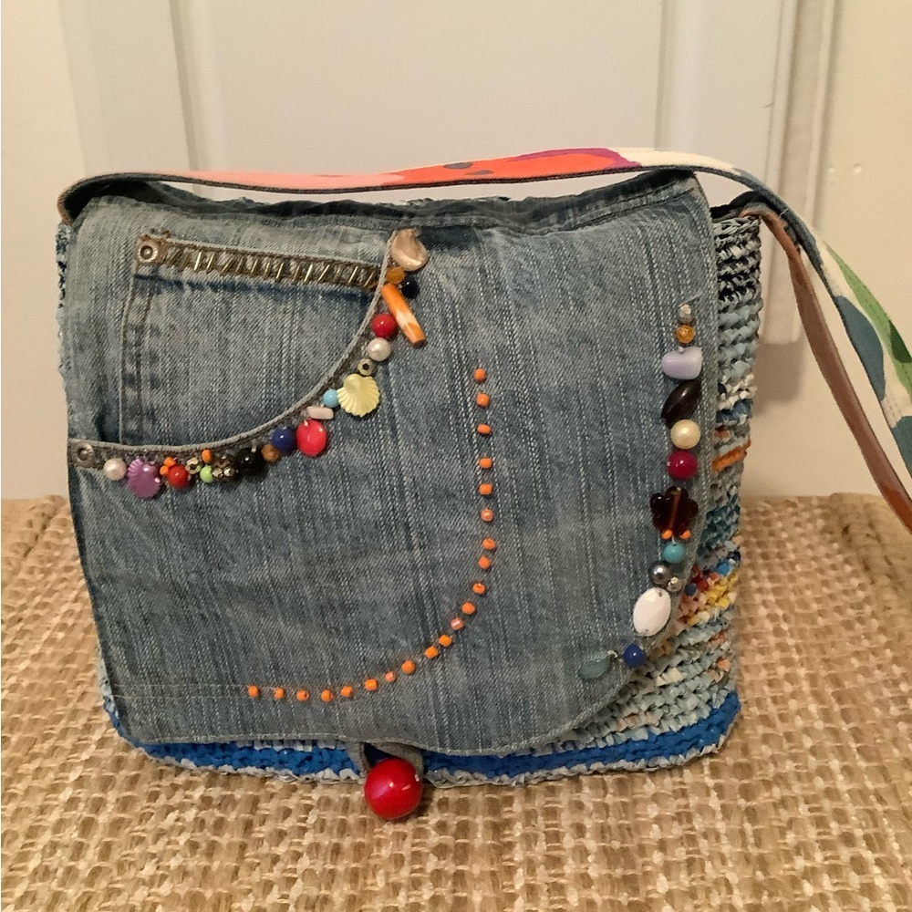 Embellished Denim Shoulder Bag